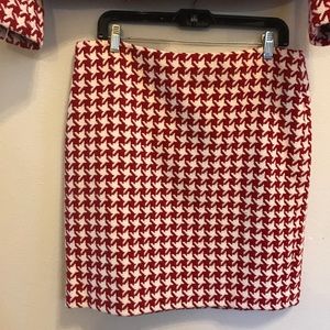 Talbot's Red Houndstooth Pencil Skirt